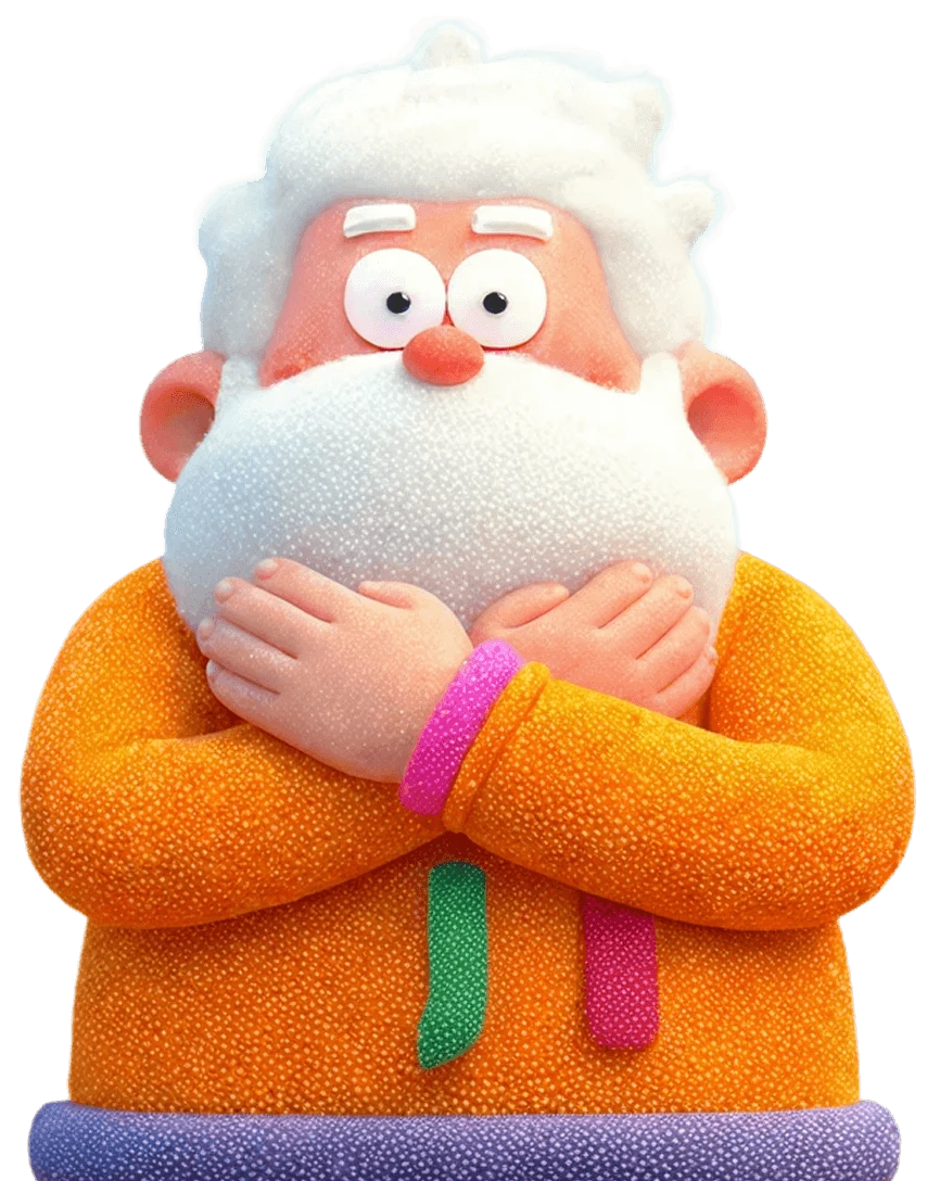 A DeeDee character demonstrating the alternating Butterfly Hug rhythm